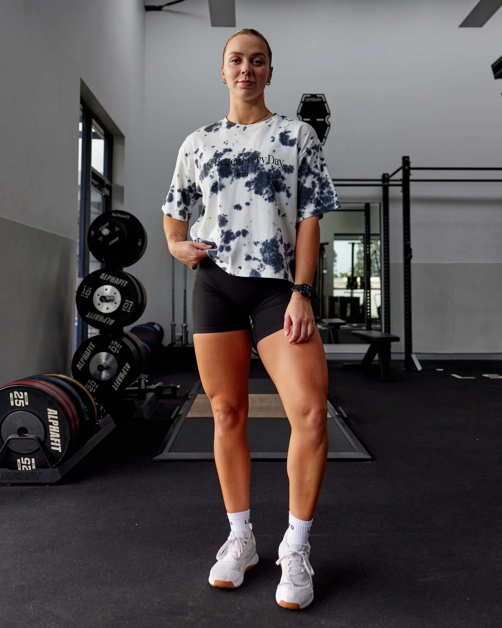 1% Better Heavyweight Cropped Tee - White-Black-Tie Dye