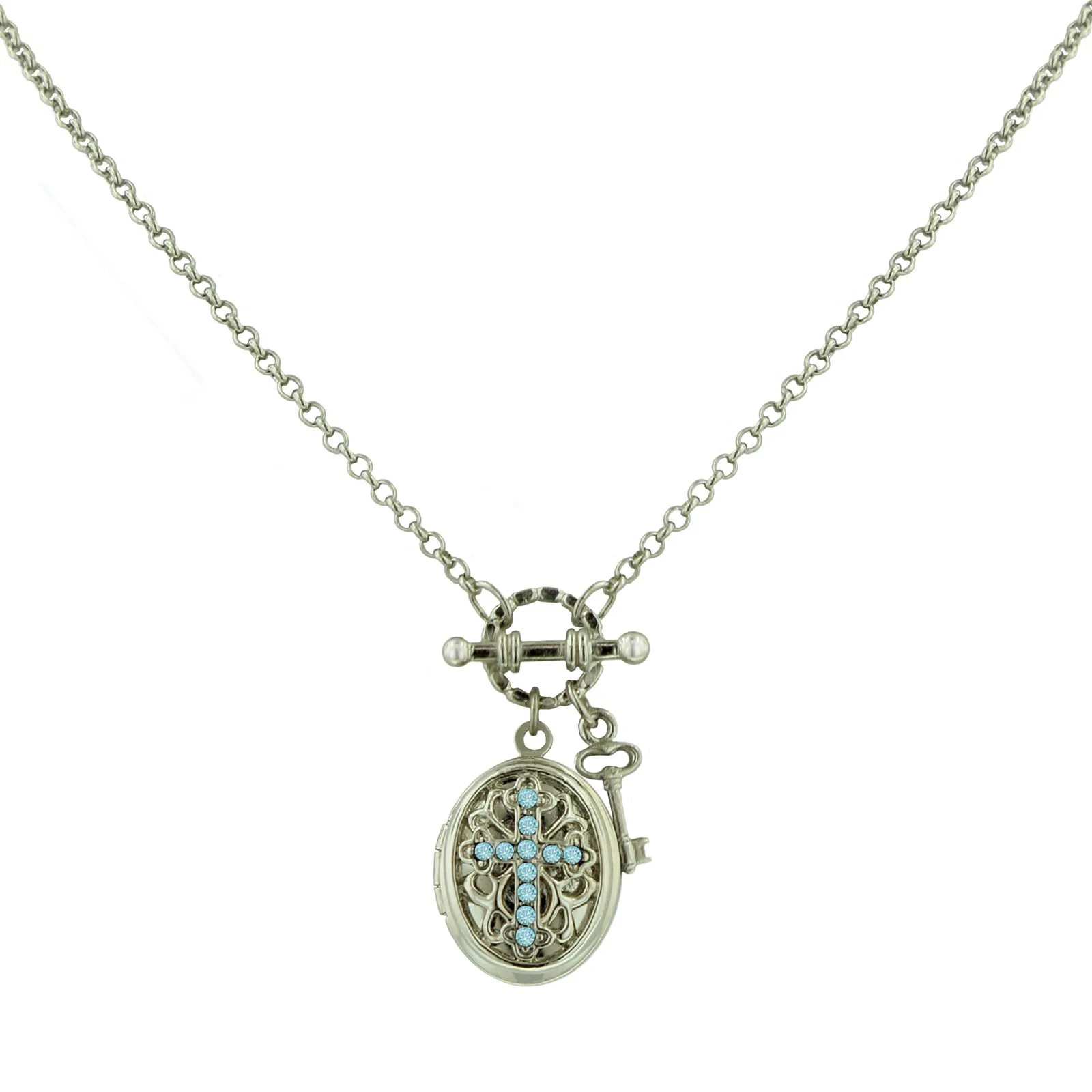 1928 Jewelry Birthstone Cross Locket Necklace 24"