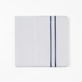 350 TC White Sheet Set With Navy Stripe Embroidery