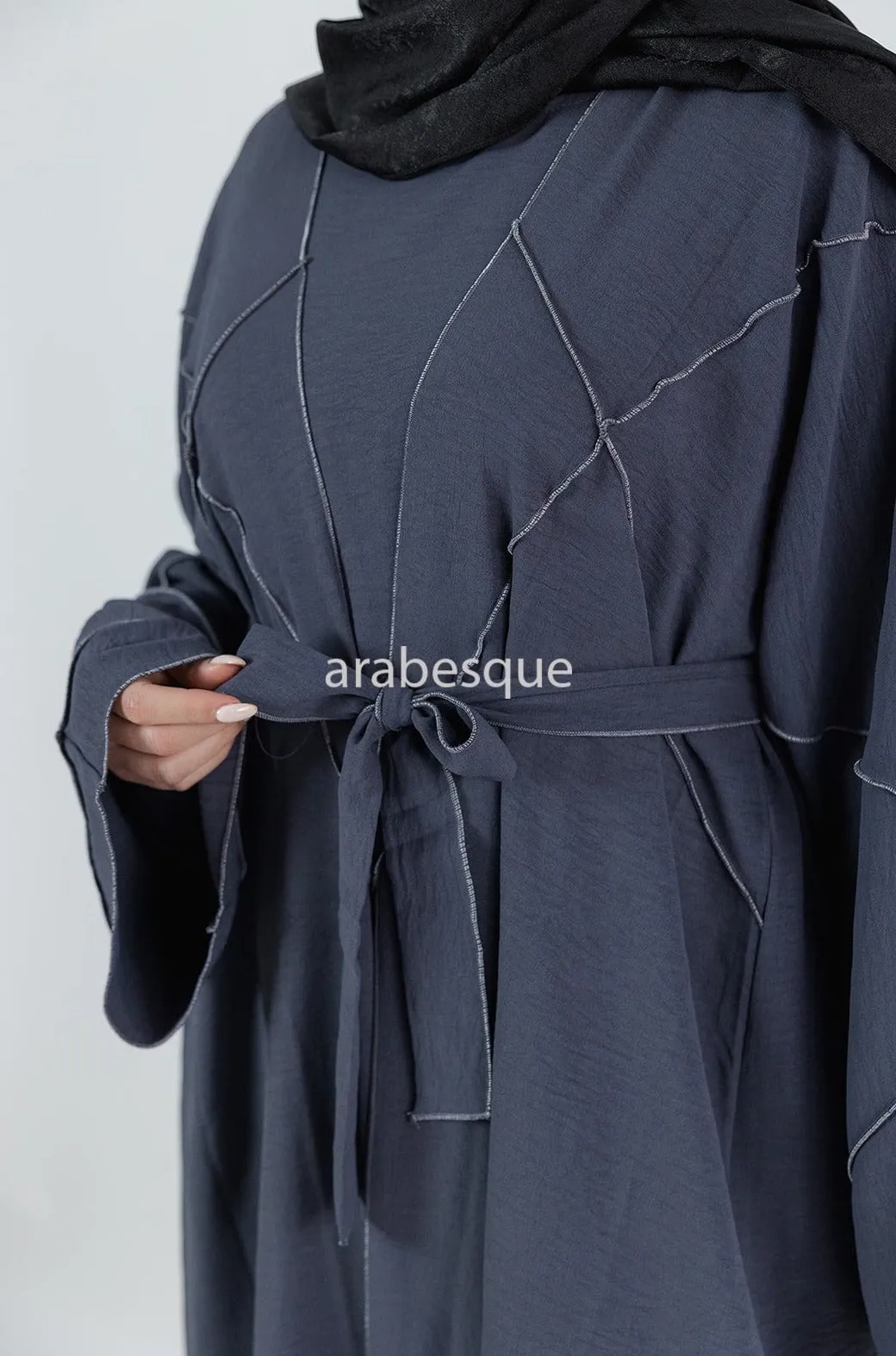 4 Piece set Crushed Polyester Open Abaya