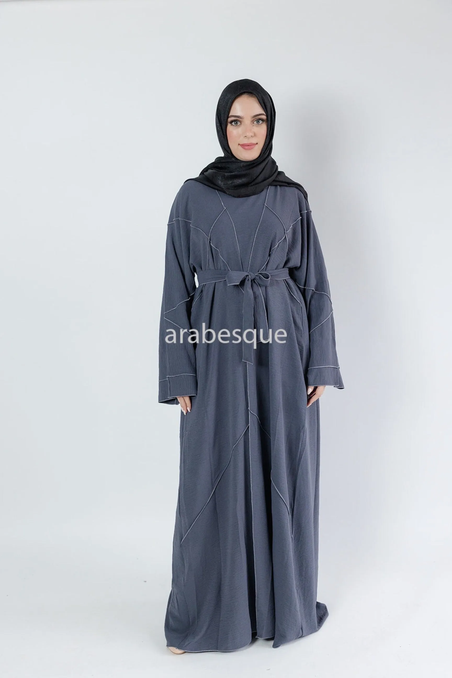 4 Piece set Crushed Polyester Open Abaya