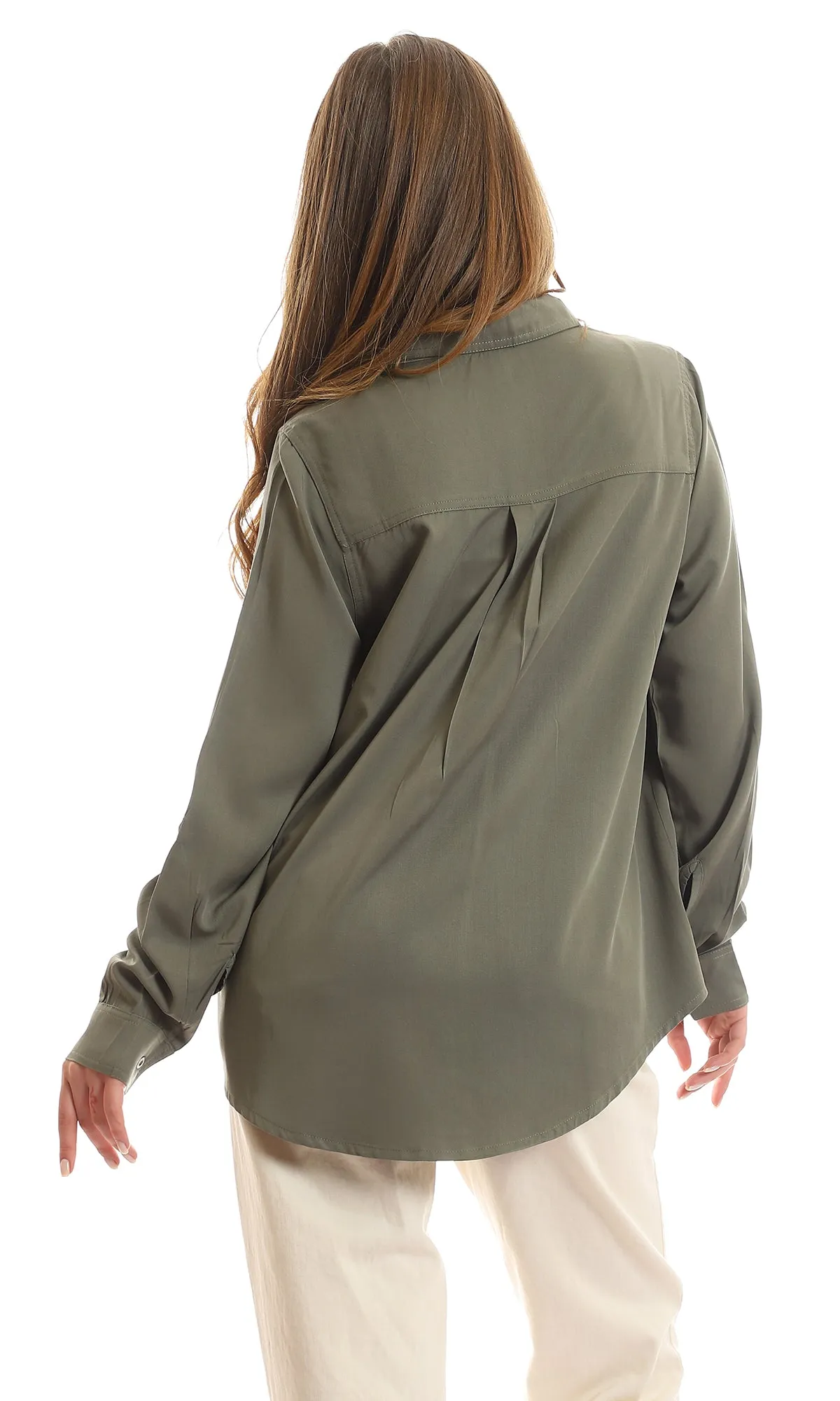 56545 Chest Flap Pockets Cotton Buttoned Olive Shirt