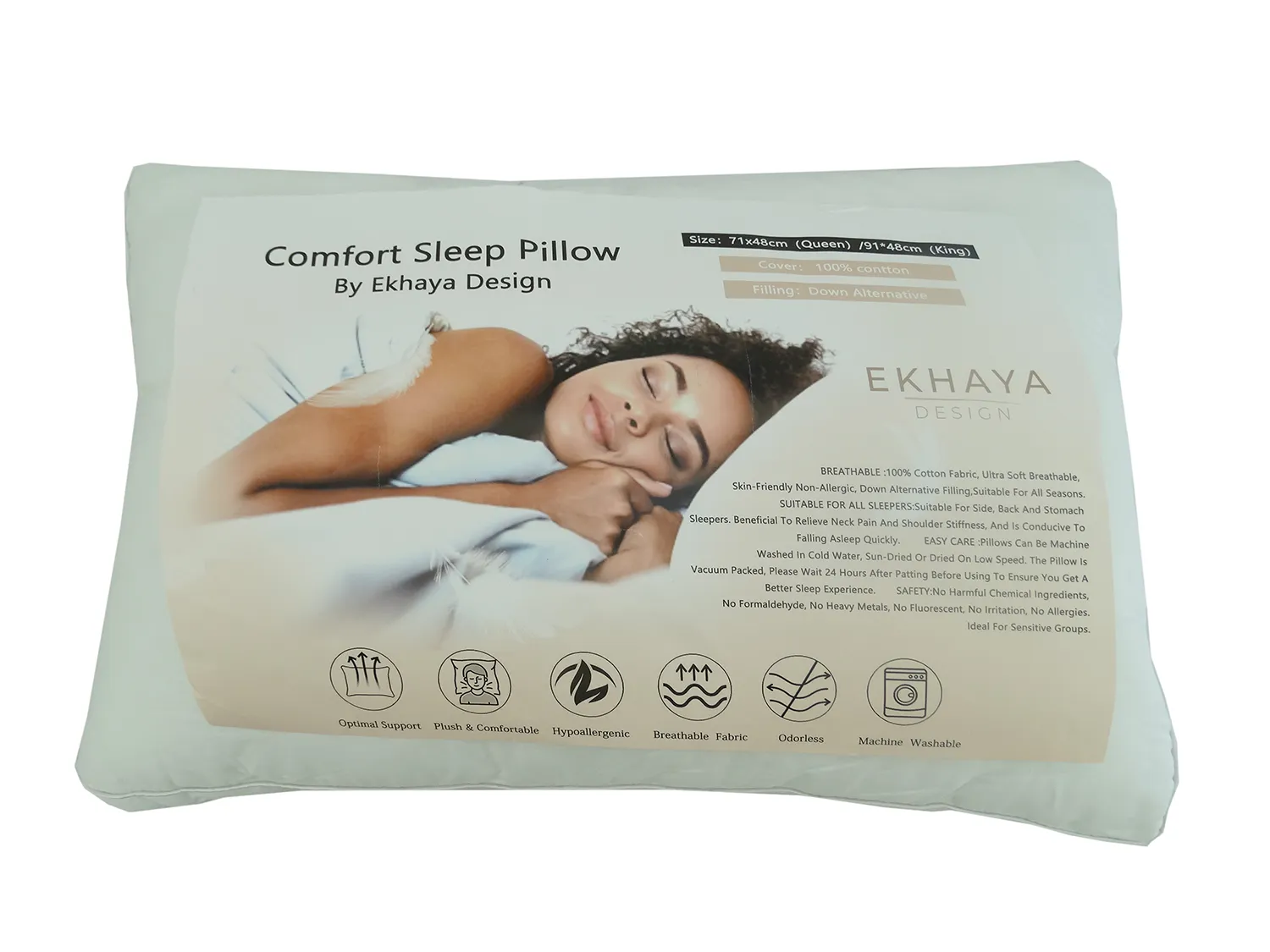 613432B, King Cotton Pillow w/ Polyester Filling