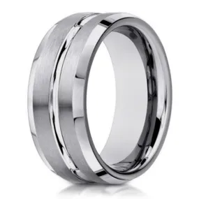 6mm Designer Satin Finish 14k White Gold Wedding Band for Men