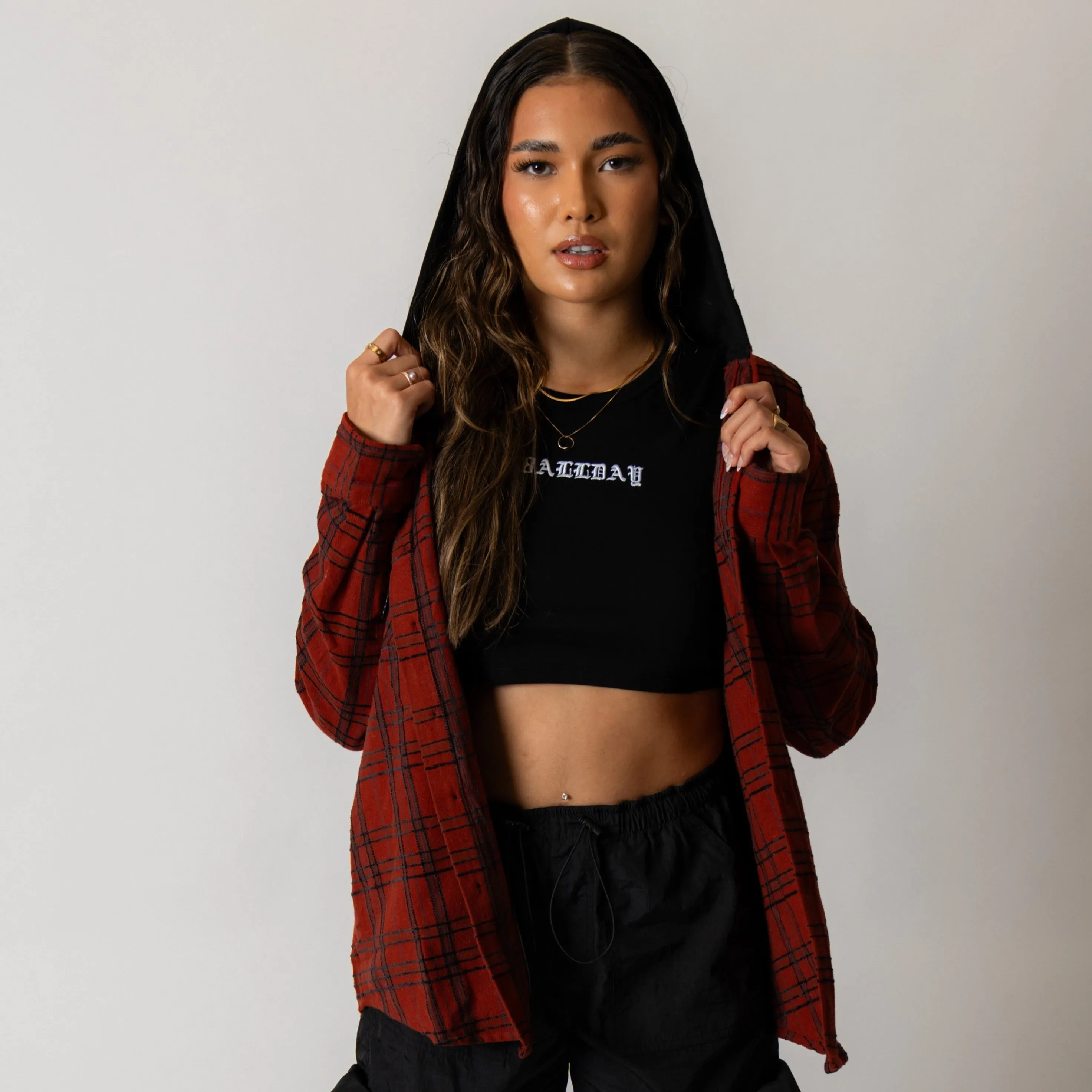 808ALLDAY Red / Black Hooded Flannel