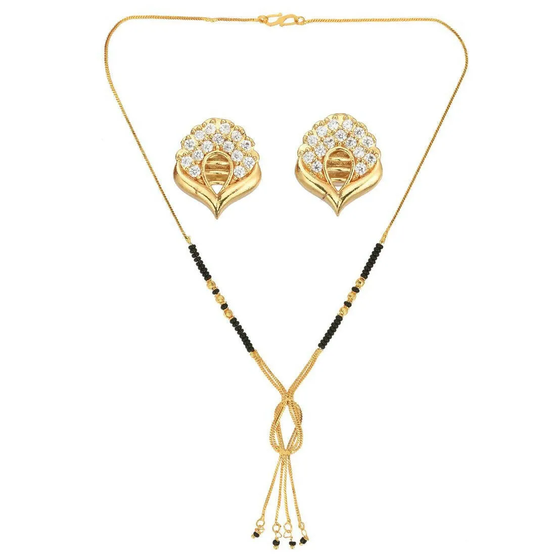 AanyaCentric Gold Plated Short Mangalsutra Set with Earrings