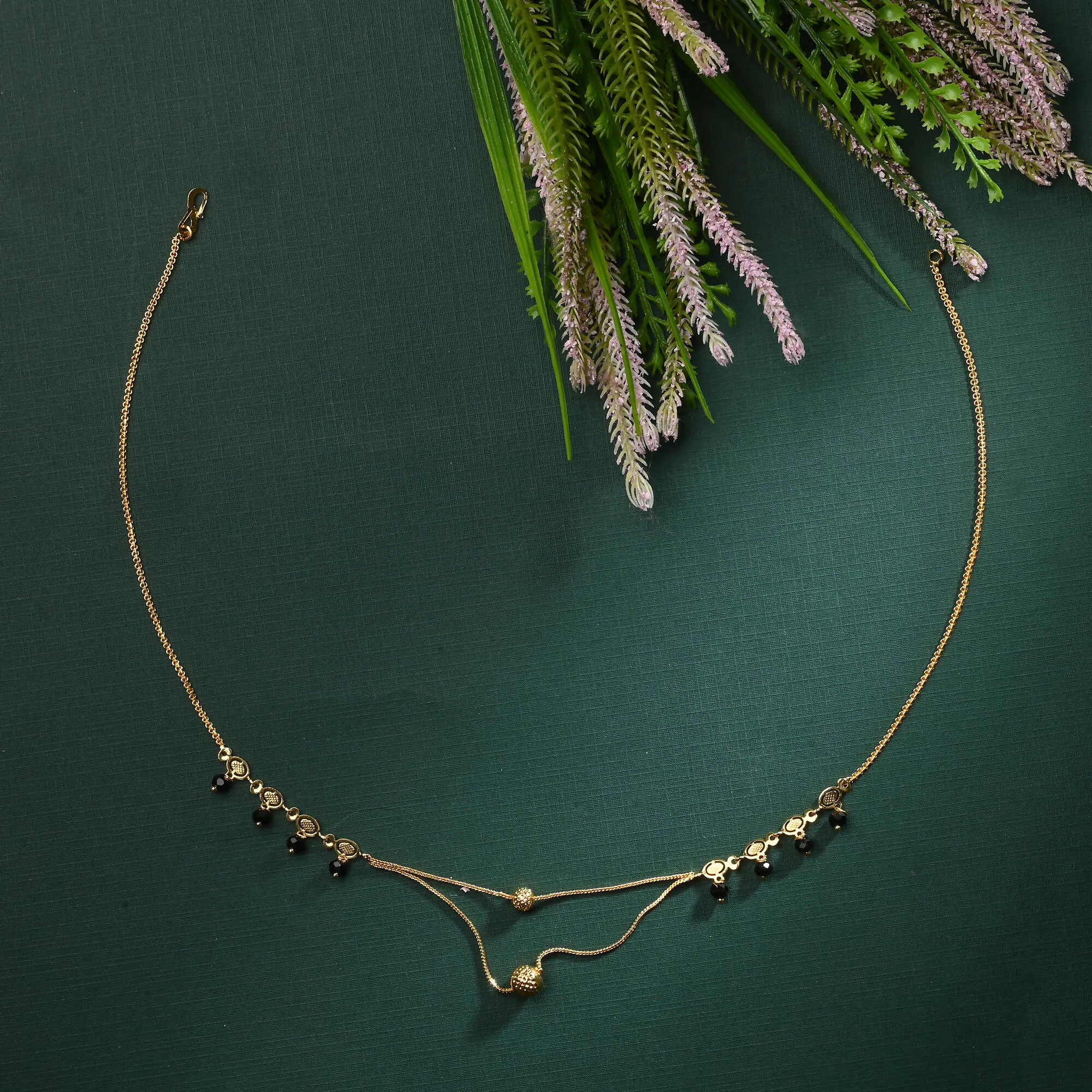 AanyaCentric Gold Plated Short Mangalsutra Set with Earrings