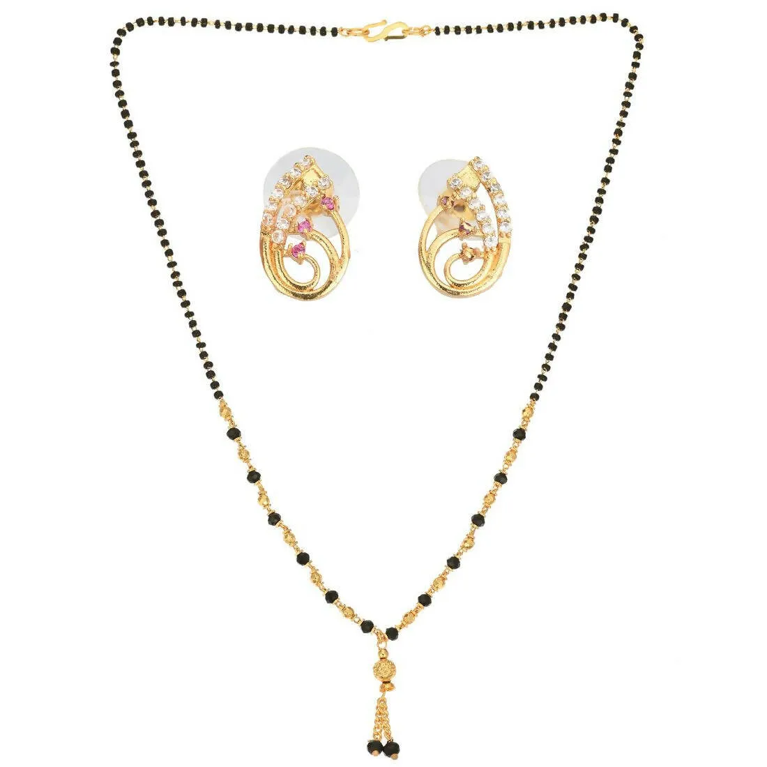 AanyaCentric Gold Plated Short Mangalsutra Set with Earrings