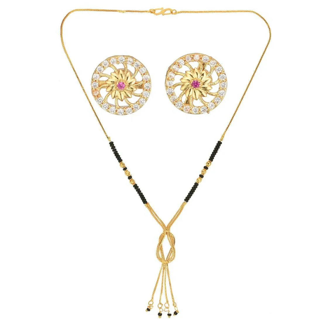 AanyaCentric Gold Plated Short Mangalsutra Set with Earrings