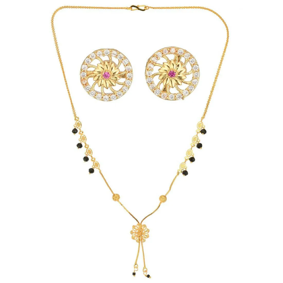 AanyaCentric Gold Plated Short Mangalsutra Set with Earrings