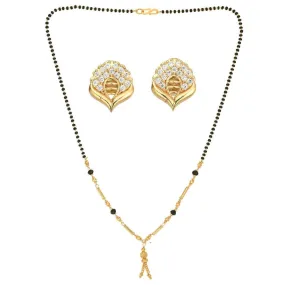 AanyaCentric Gold Plated Short Mangalsutra Set with Earrings