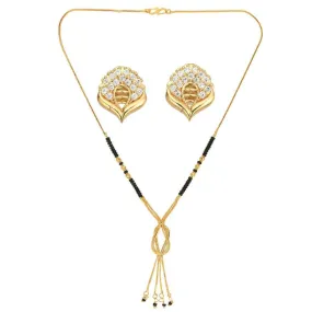 AanyaCentric Gold Plated Short Mangalsutra Set with Earrings