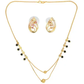 AanyaCentric Gold Plated Short Mangalsutra Set with Earrings