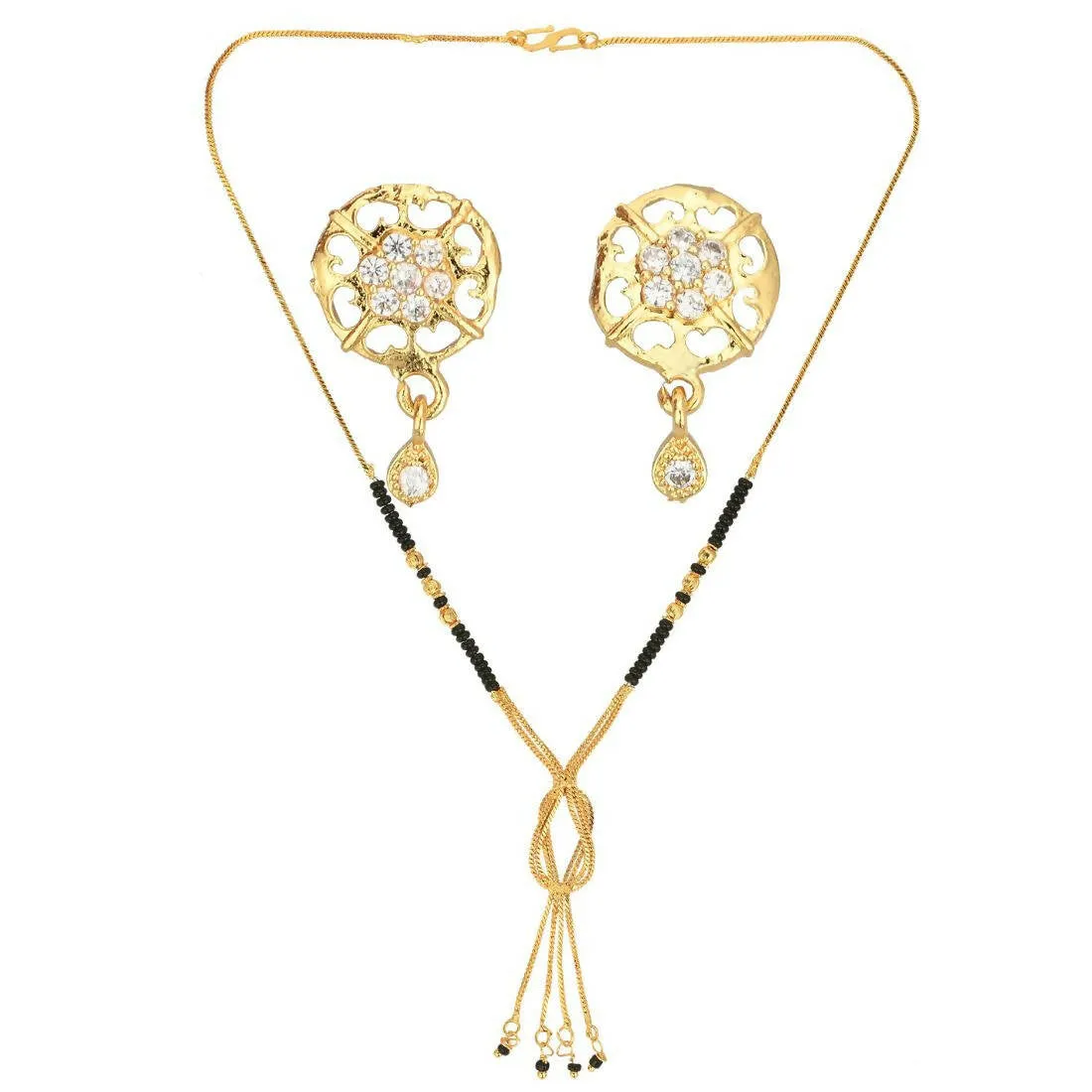 AanyaCentric Gold Plated Short Mangalsutra Set with Earrings