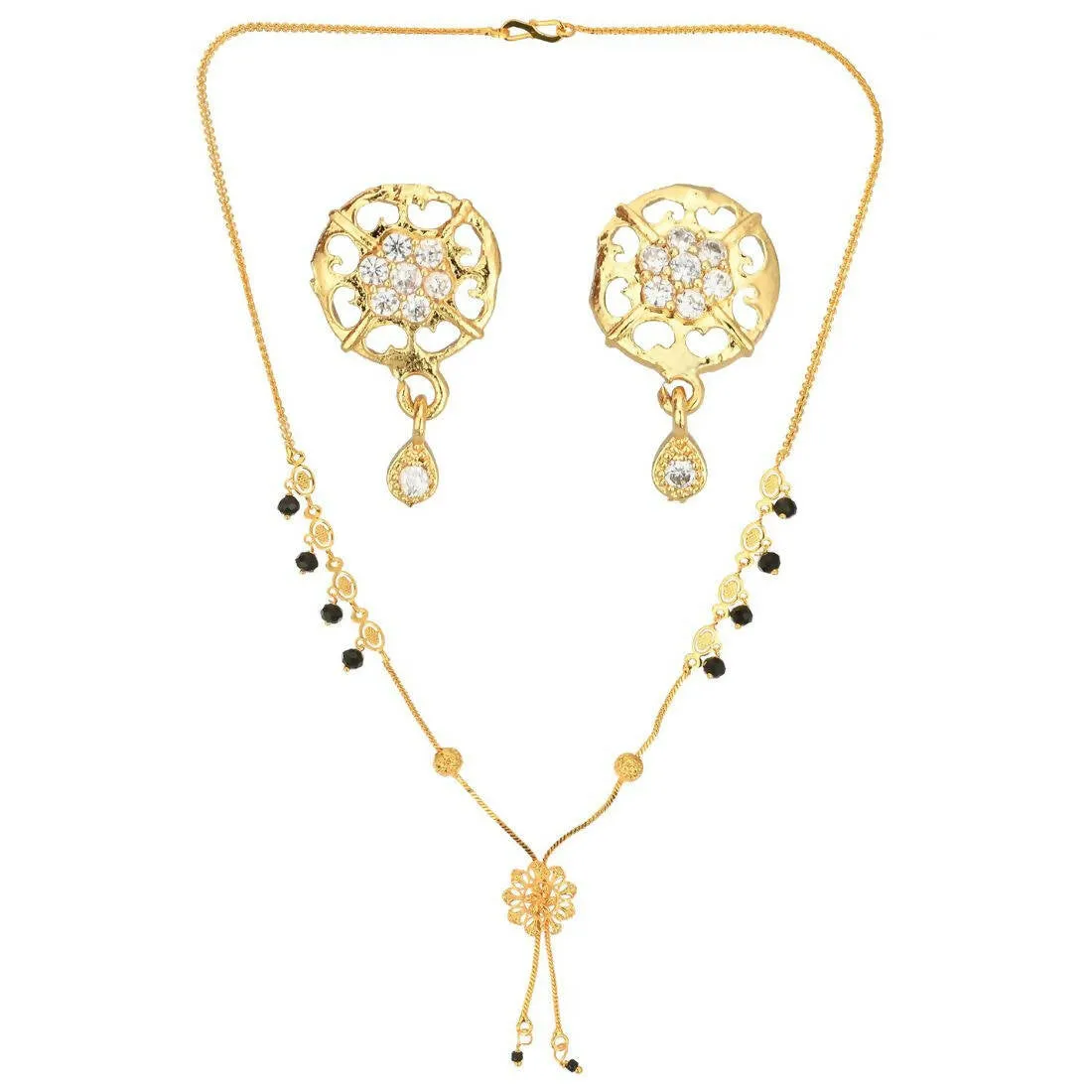 AanyaCentric Gold Plated Short Mangalsutra Set with Earrings