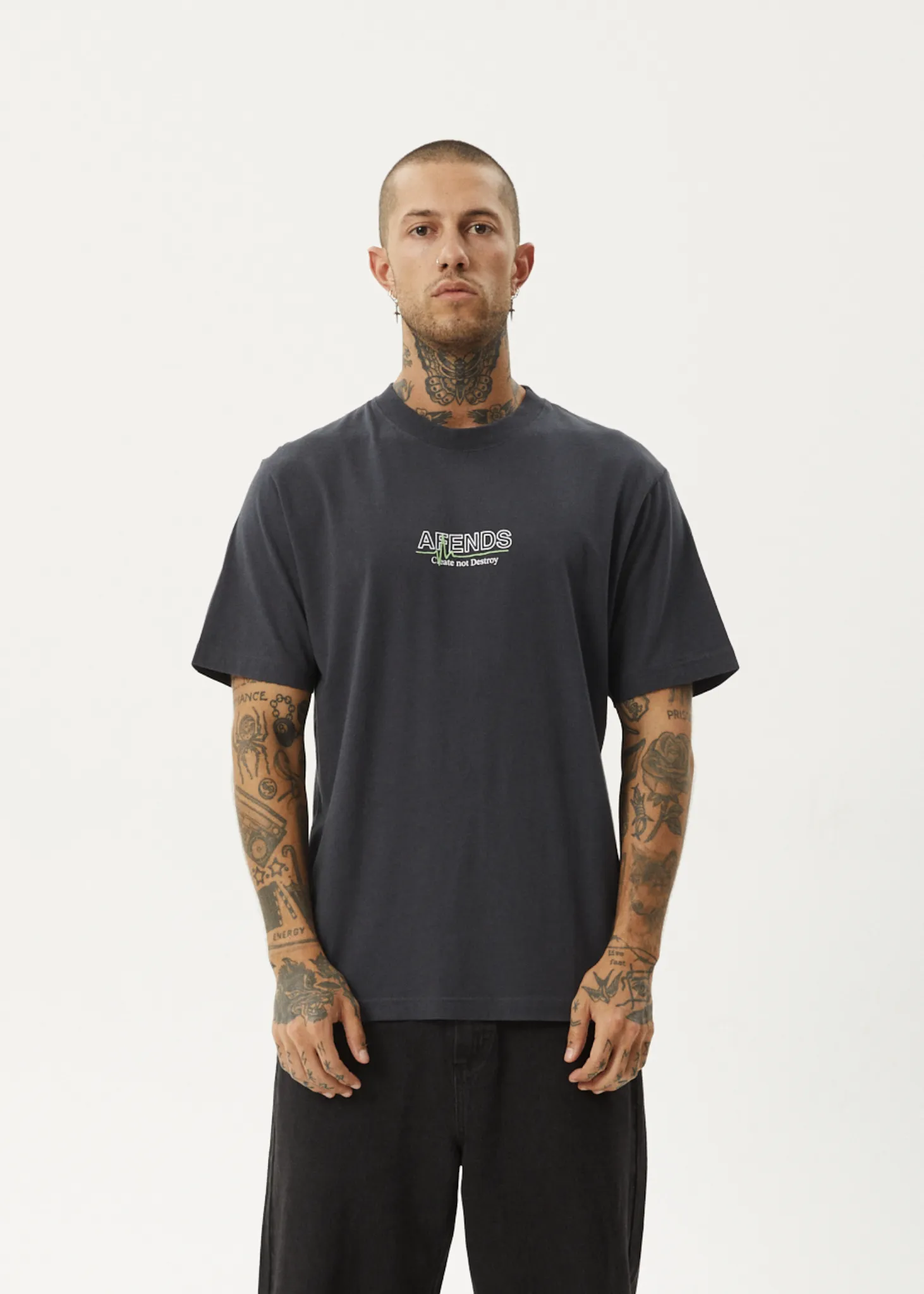 AFENDS Mens Flatline - Retro Fit Tee - Charcoal