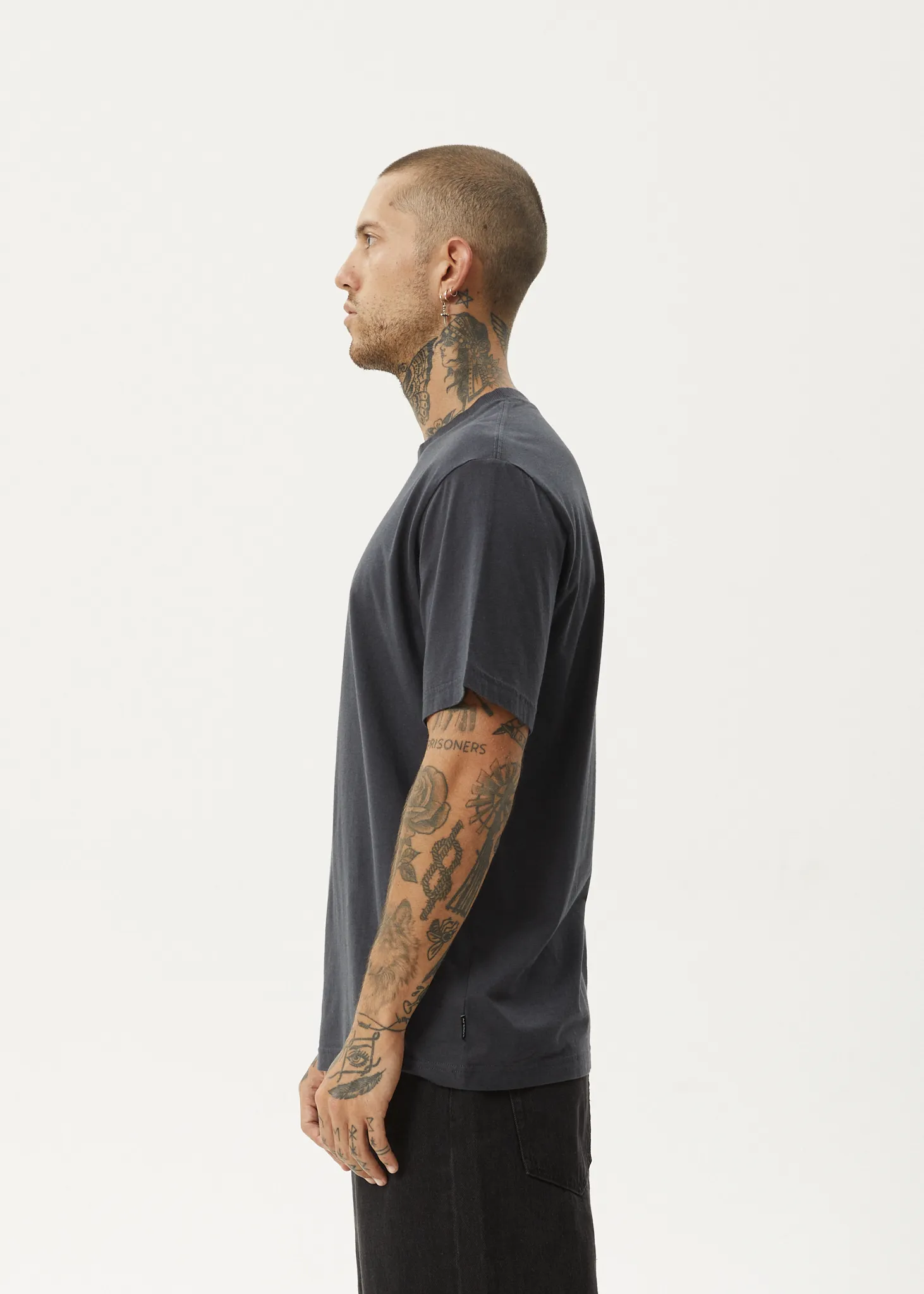 AFENDS Mens Flatline - Retro Fit Tee - Charcoal