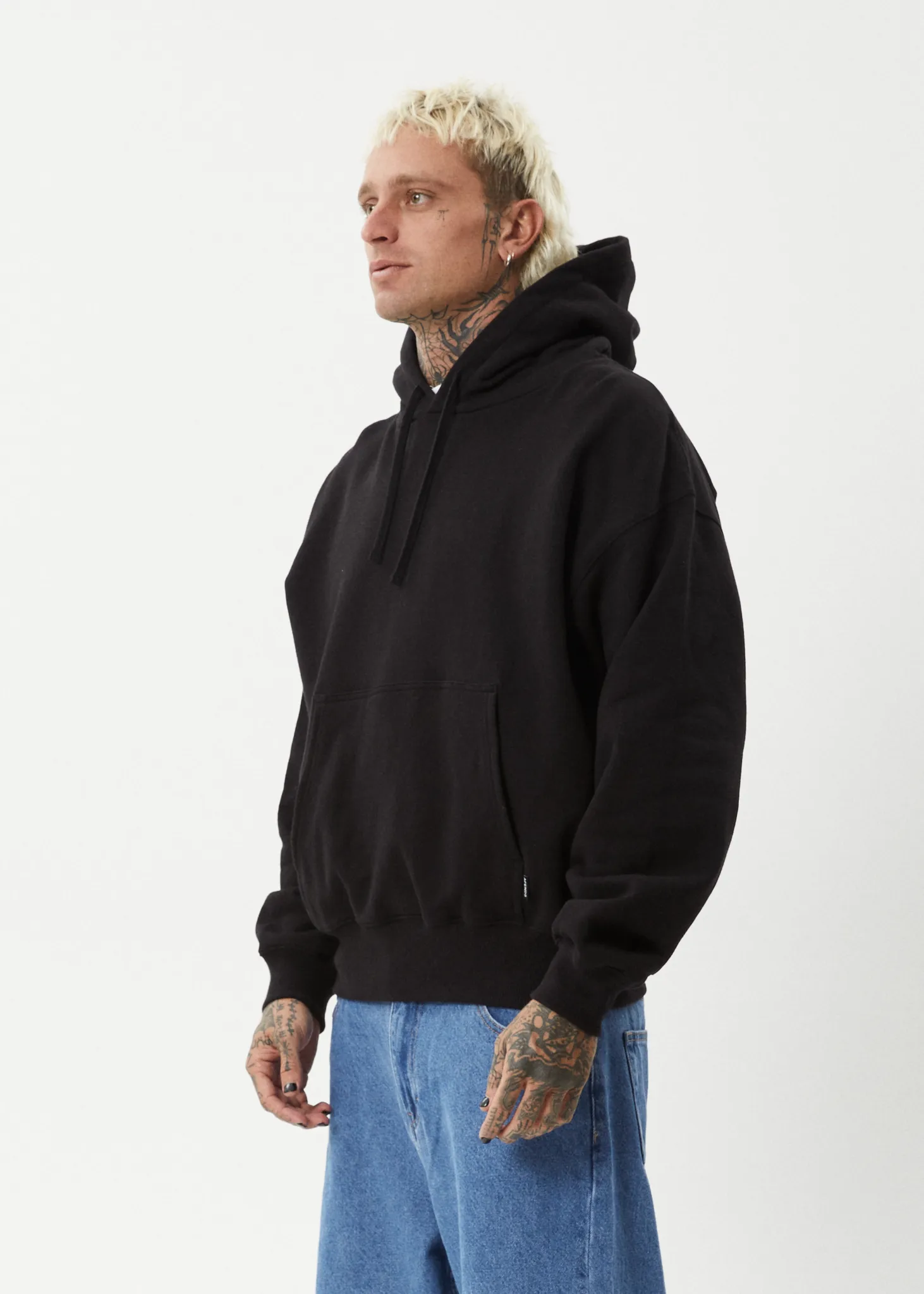 AFENDS Mens Genesis - Boxy Pull On Hood - Black