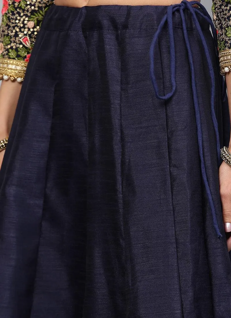 Amusing Navy Blue Heavily Embellished Flared Lehenga Choli