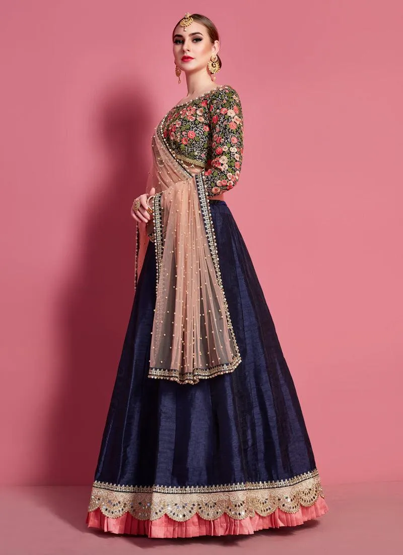 Amusing Navy Blue Heavily Embellished Flared Lehenga Choli