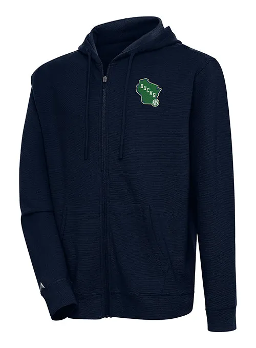 Antigua Milwaukee Bucks Bunker Full Zip Hooded Sweatshirt