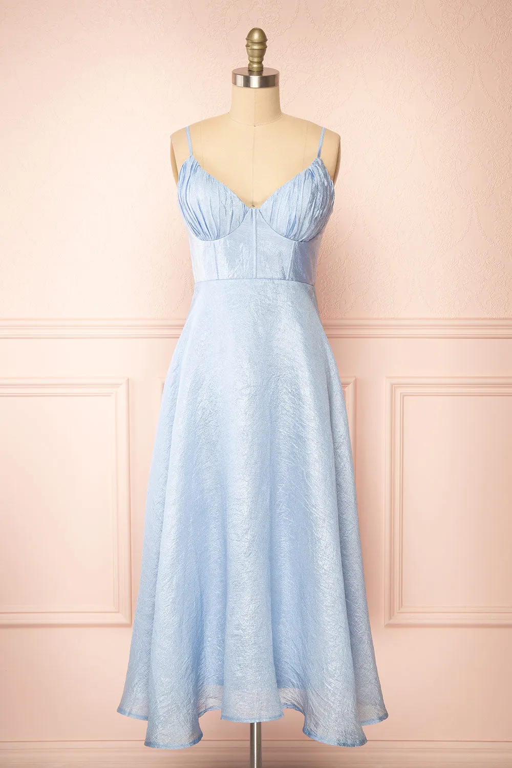 Arajel | Light Blue Textured Satin Midi Dress