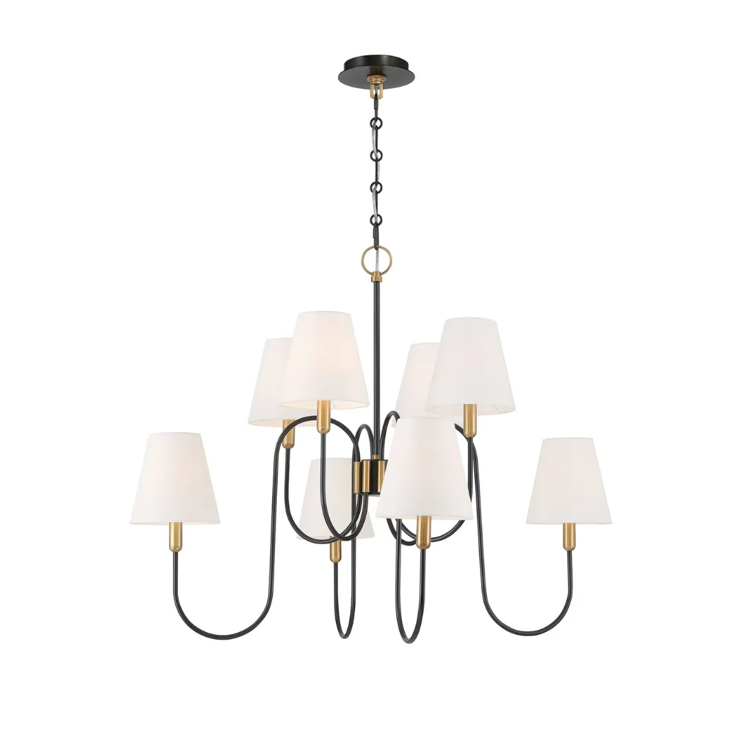 Aurora 8 Light Chandelier - Black & Brass