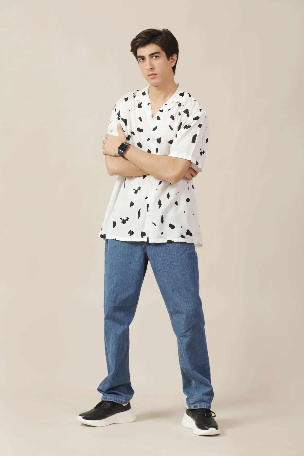 BAGGY FIT RESORT COLLAR PRINTED SHIRT