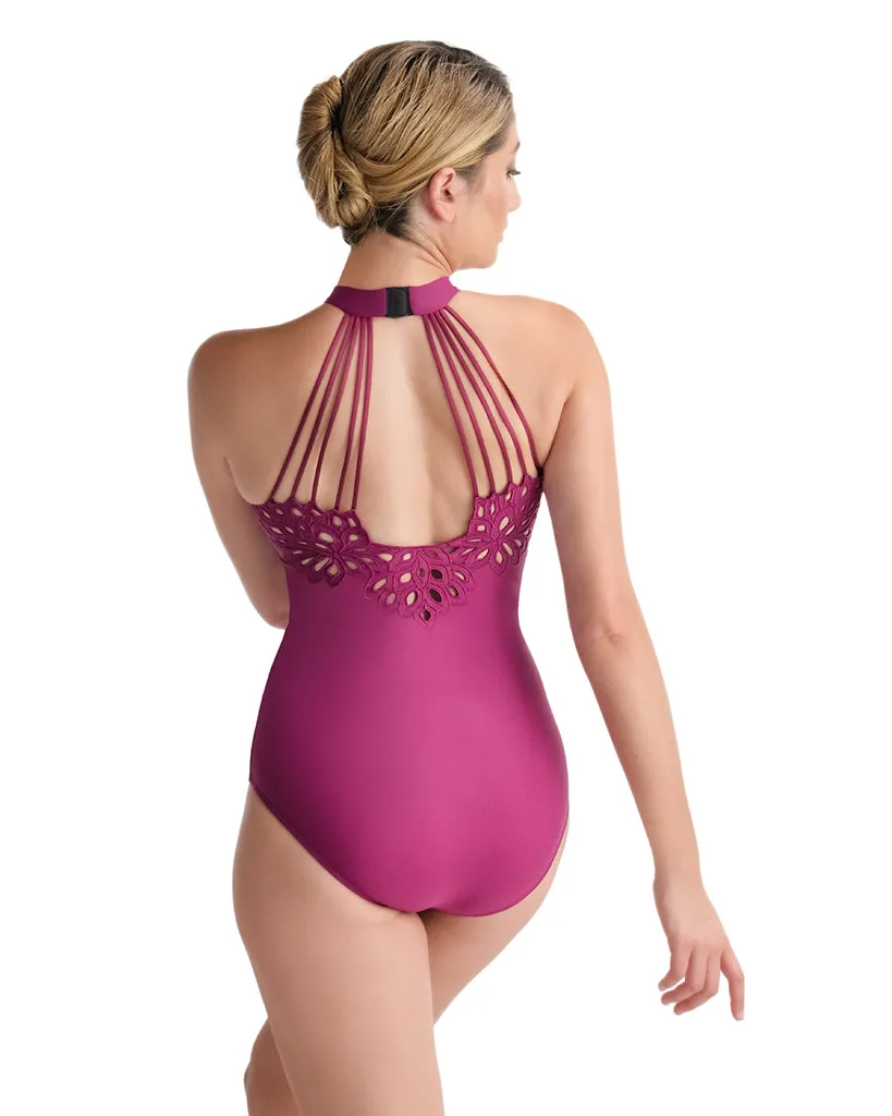 Ballet Rosa Via High Neck Laser Cut Strappy Back Open Back Sleeveless Leotard - Womens