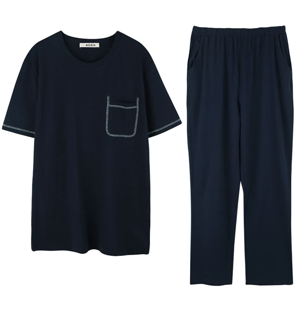 Bamboo & Organic Cotton Mens Short Sleeve PJS Loungewear - Navy Blue