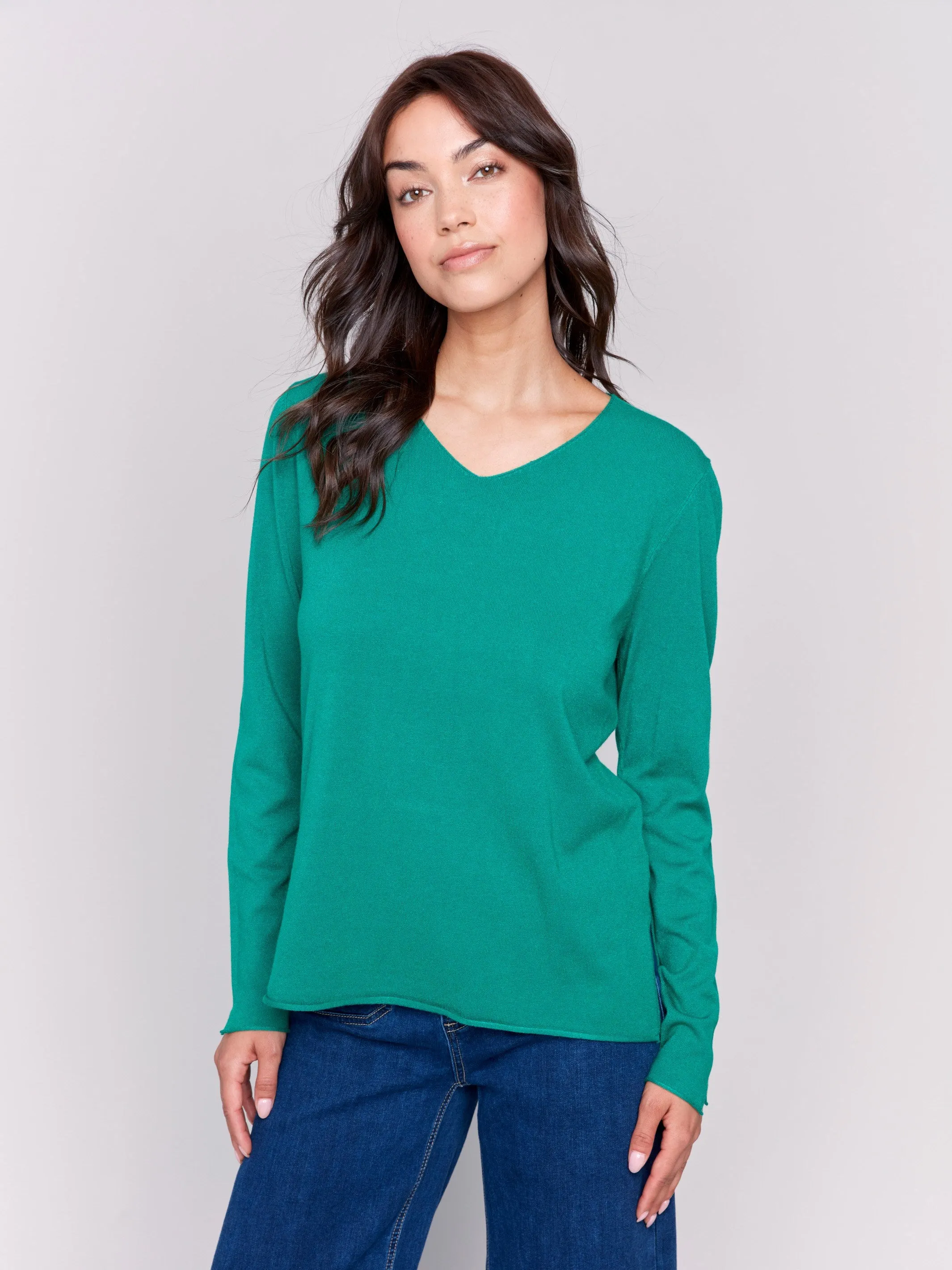 Basic V-Neck Sweater - Forest