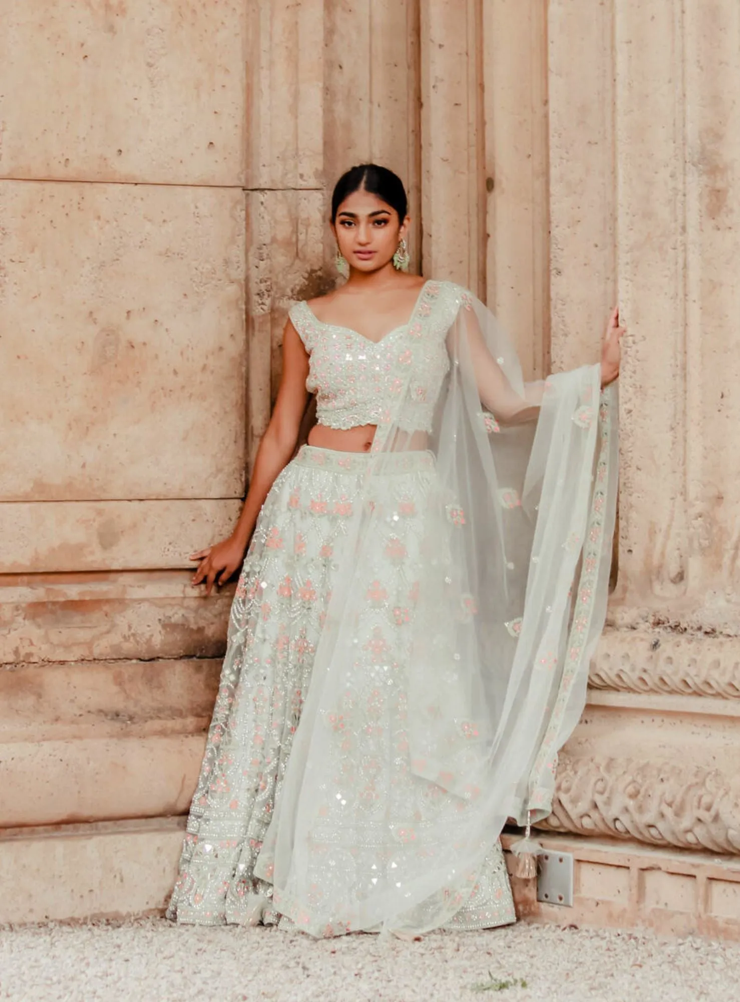 Beautiful Sea Green Heavy Embroidery Lehenga Set - Rent