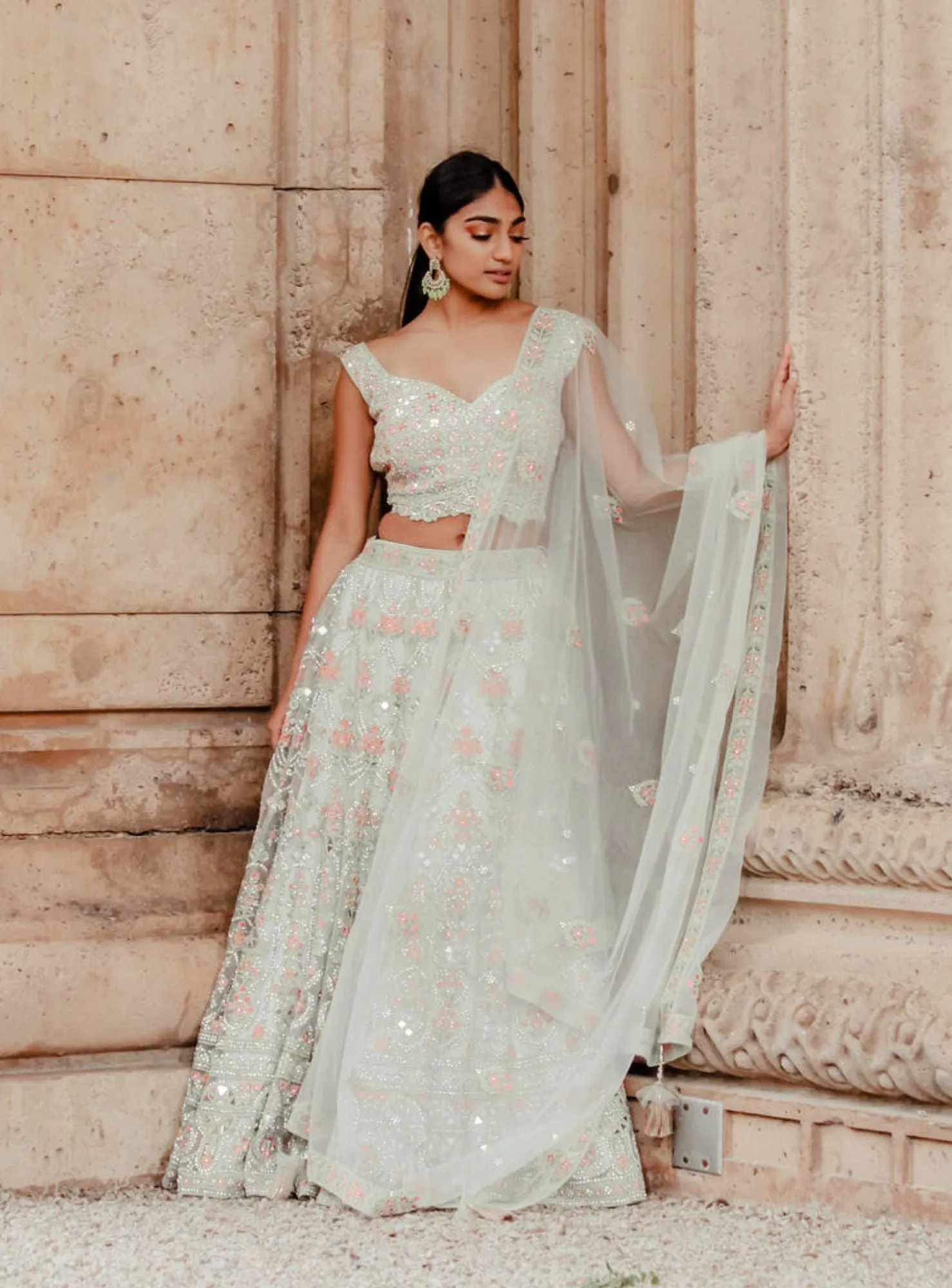 Beautiful Sea Green Heavy Embroidery Lehenga Set - Rent