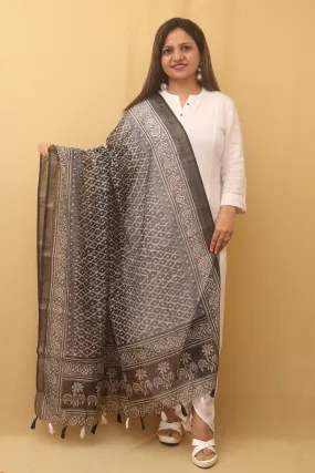 Black Block Printed Chanderi Silk Dupatta