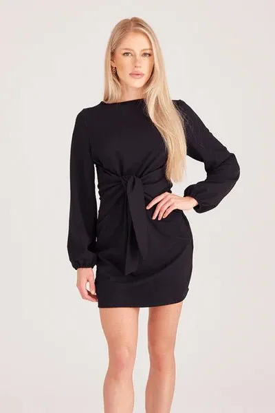 Black Waist Tie Mini Dress - FINAL SALE