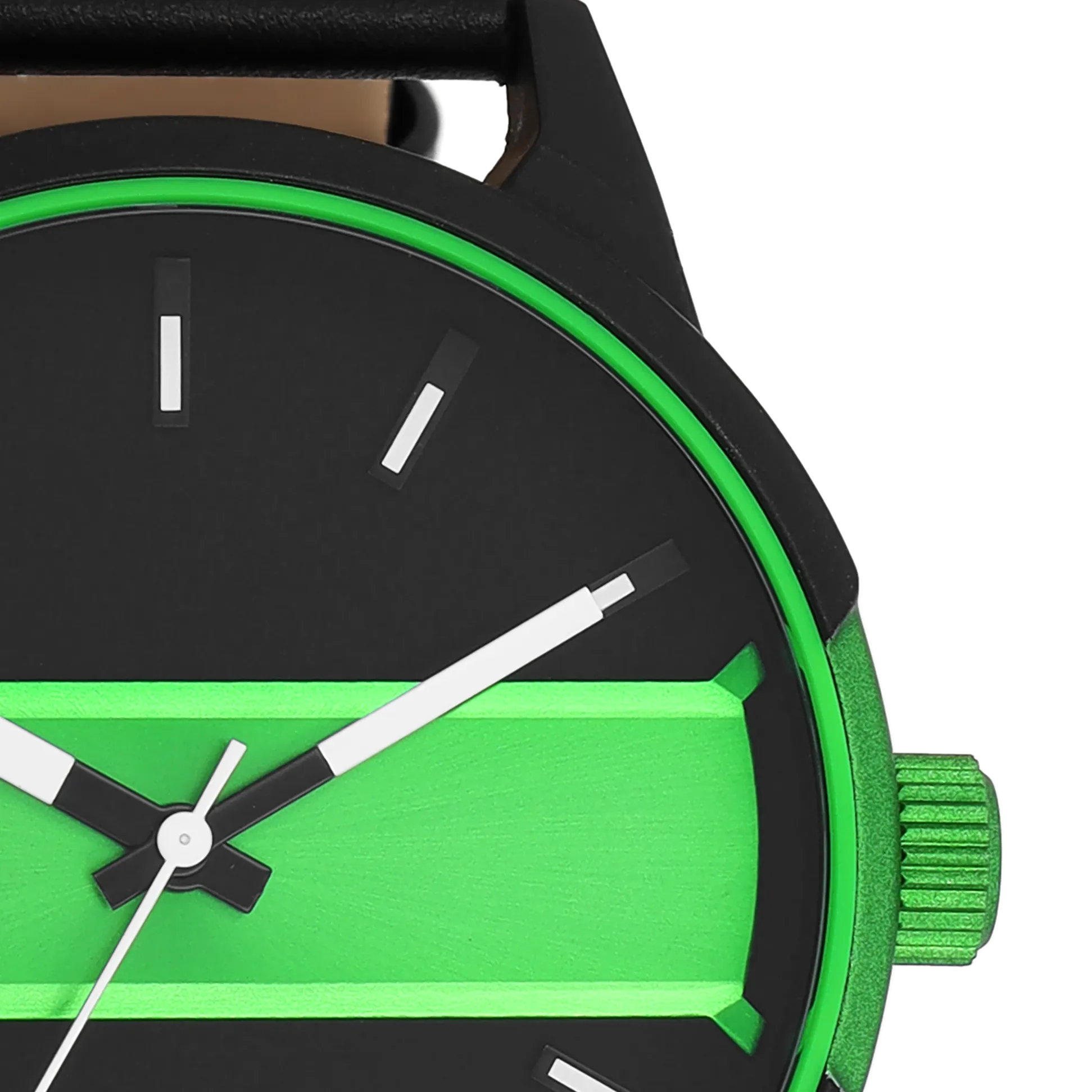 Black/fluo green OOZOO watch with black leather strap - C11234