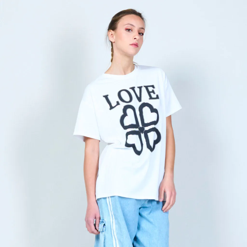 Bold love and lucky clover graphic t-shirt wholesale