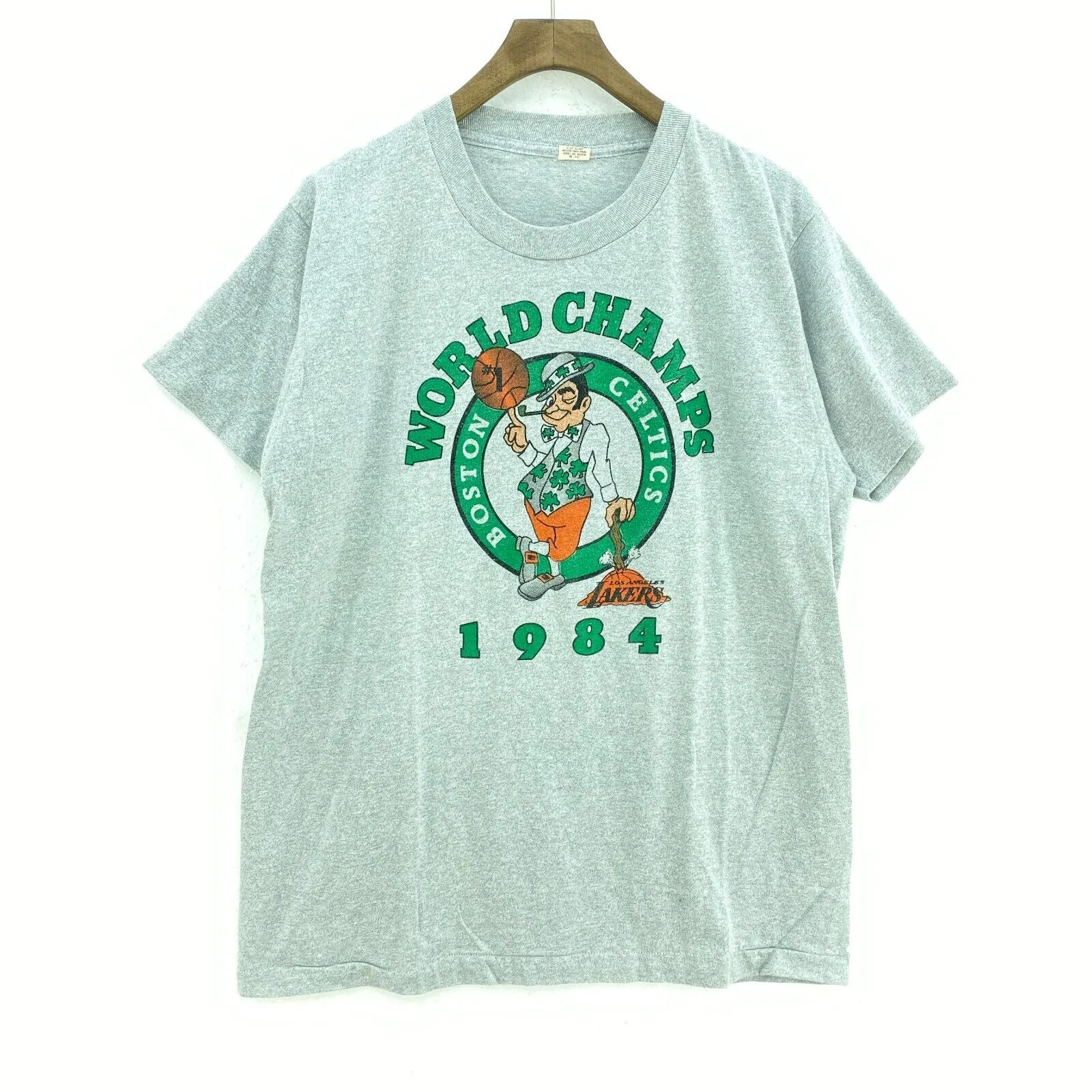 Boston Celtics Logo 1984 Gray Vintage T-shirt Size XL Single Stitch