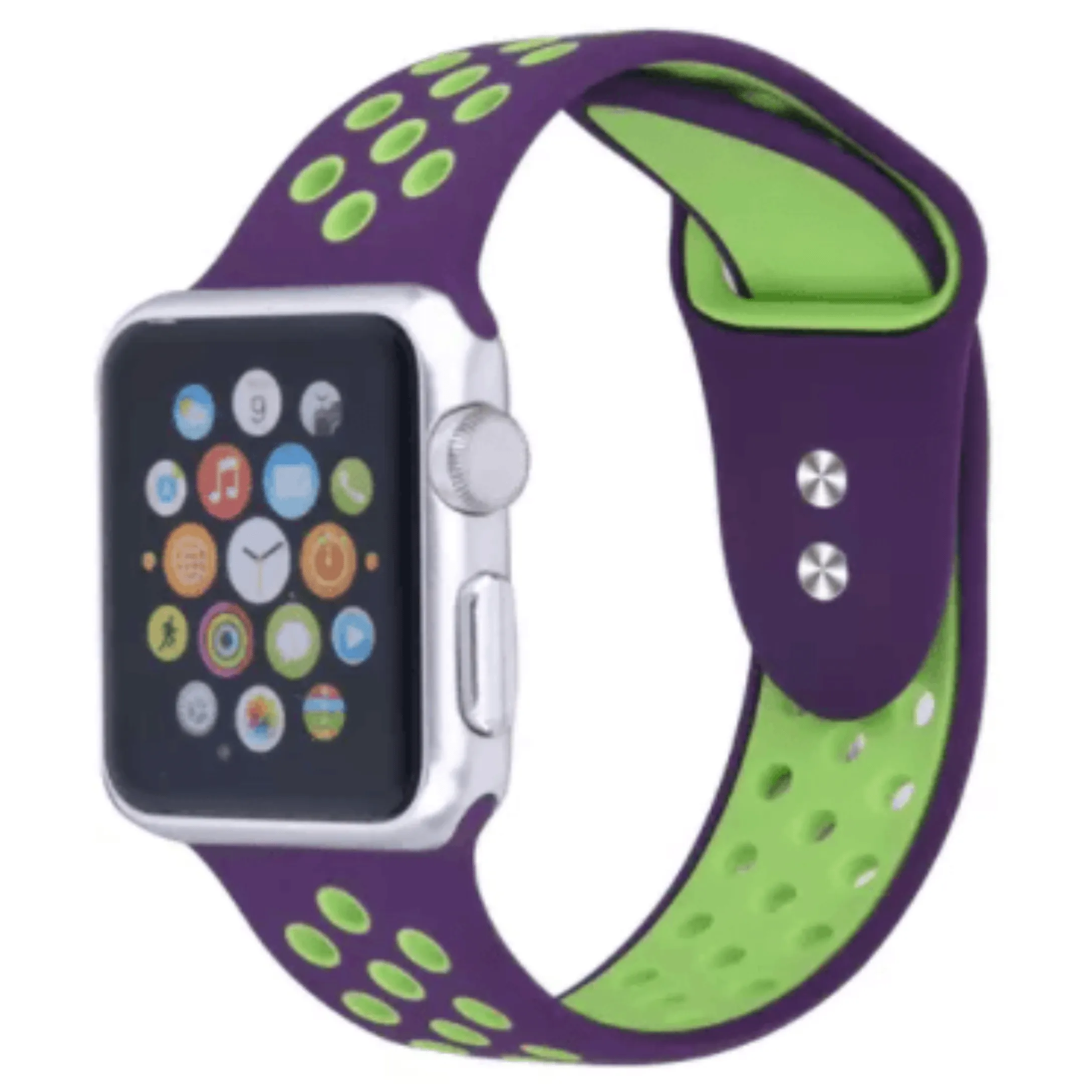 Breathable Silicone Sport Replacement Band for Apple Watch Purple Green