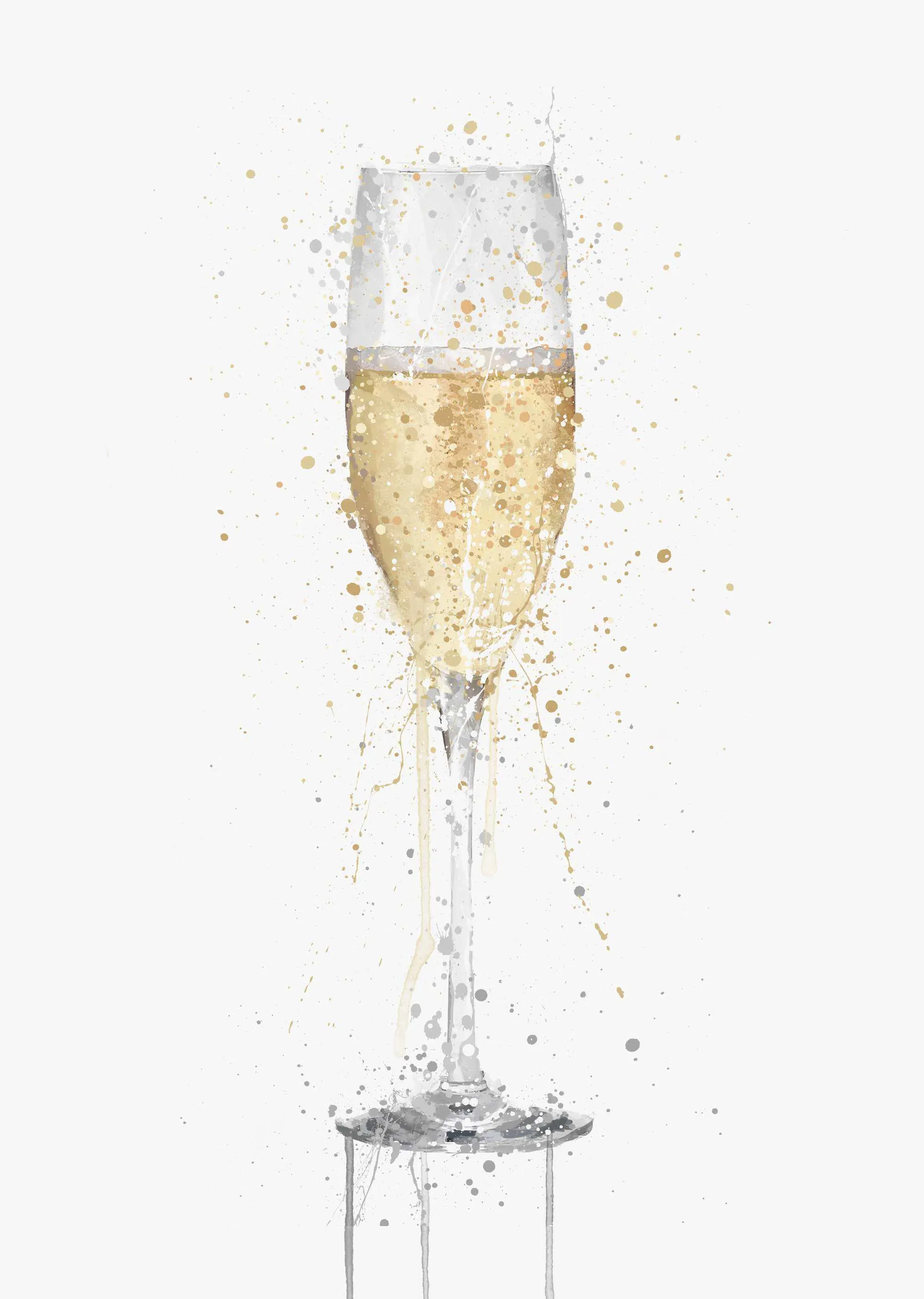 Champagne Flute 'White' Wall Art Print