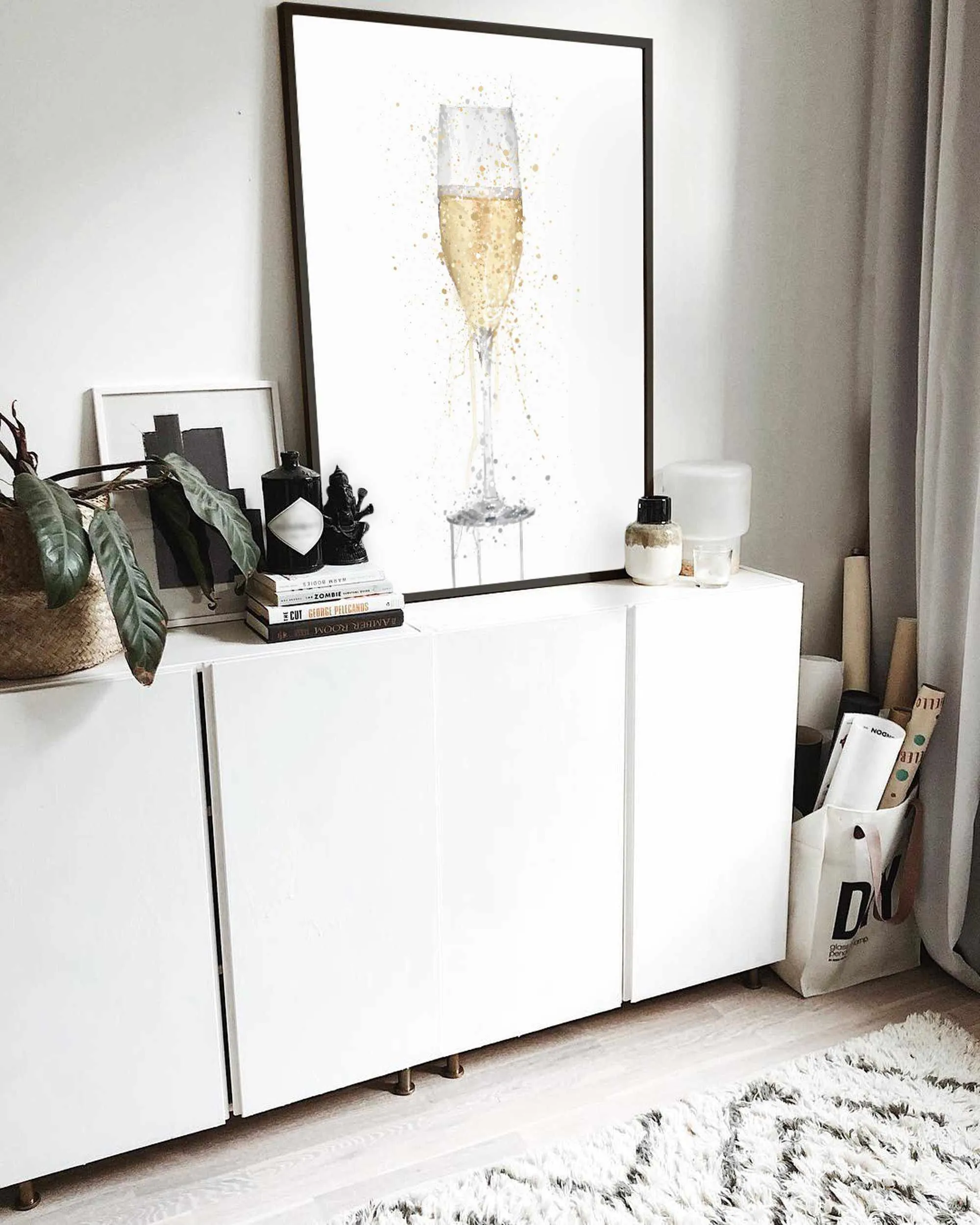 Champagne Flute 'White' Wall Art Print