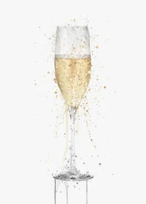 Champagne Flute 'White' Wall Art Print