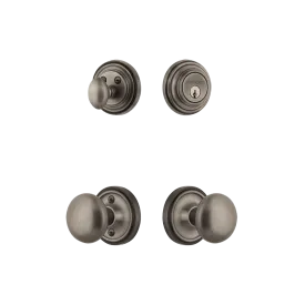 Classic Rosette Entry Set with New York Knob in Antique Pewter