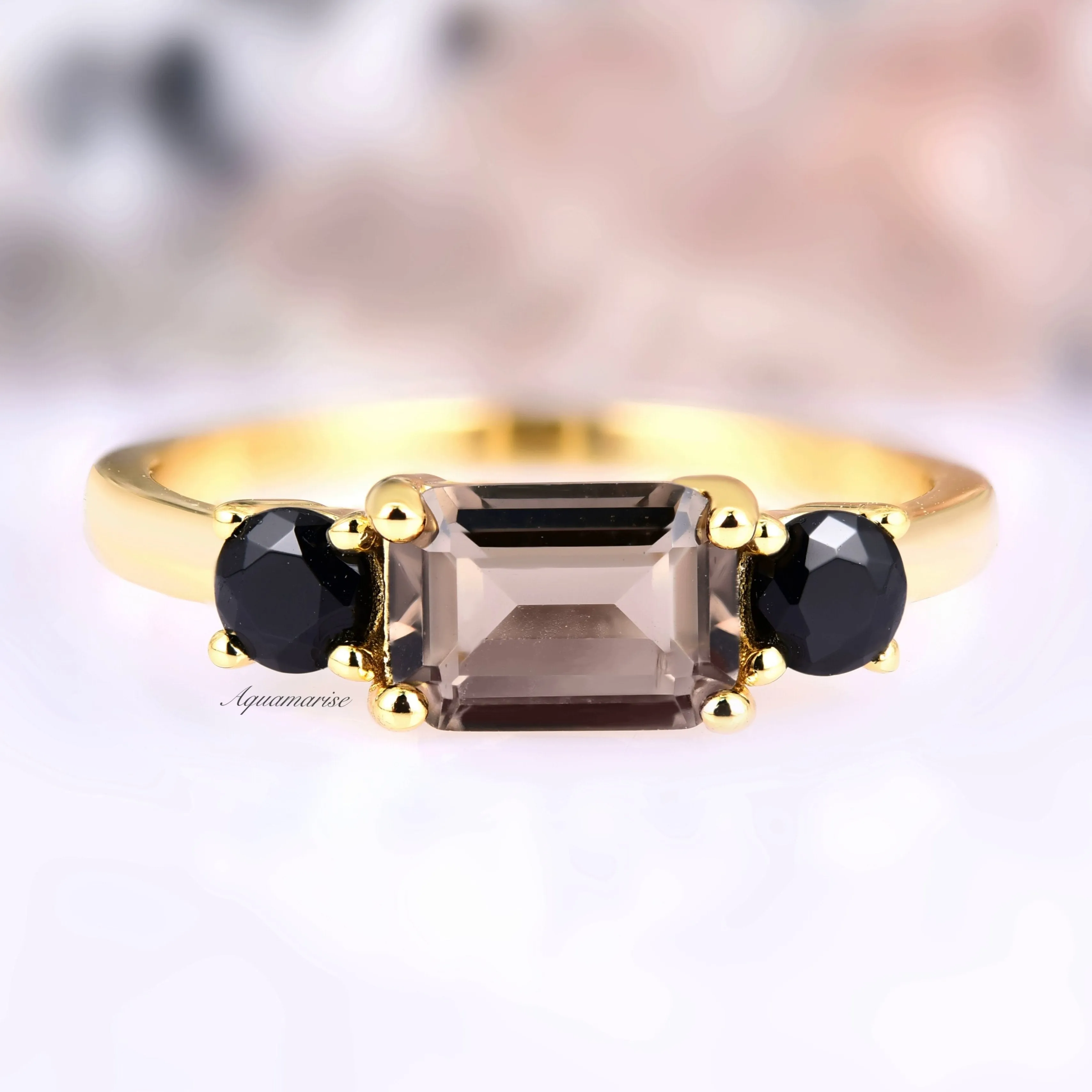 Cognac Diamond & Black Onyx Ring- 14K Yellow Gold Vermeil