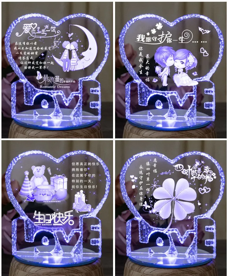 Custom 3D Crystal Photo and Text LED Display Night Light