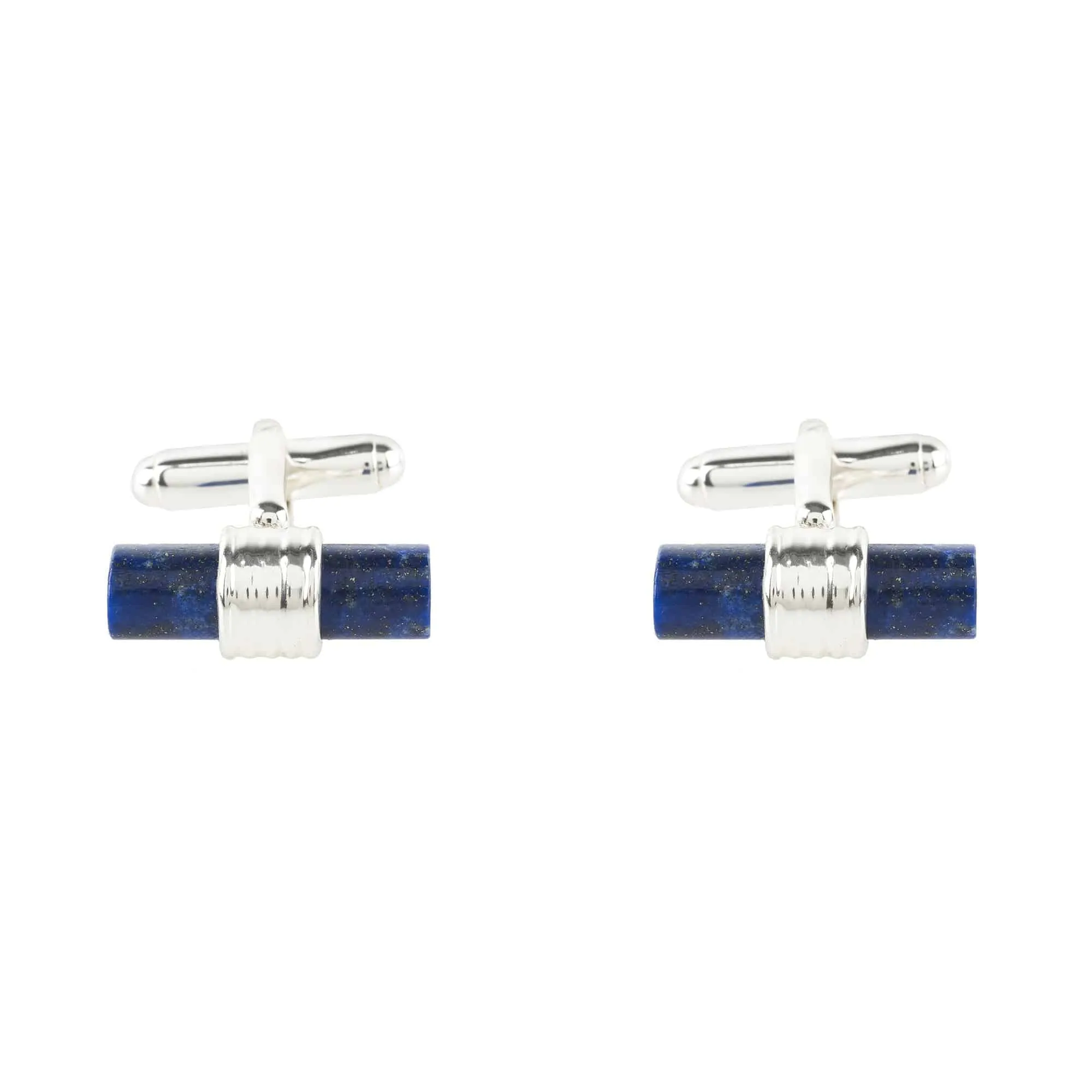 Cylindrical Cufflink Silver Blue Lapis Lazuli