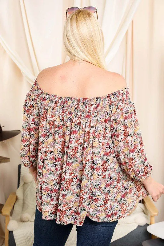 Davi & Dani Floral Smocked Off Shoulder Top