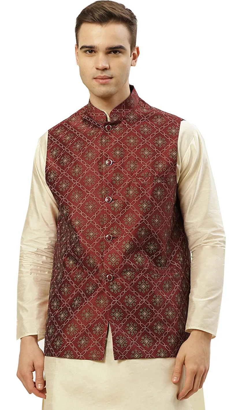 Elegant Bandhgala Men's Sleeveless Nehru Jacket - Traditional Indian Style Waistcoat (Maroon)