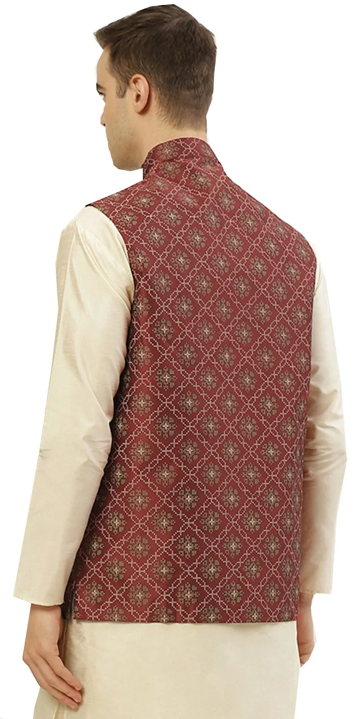 Elegant Bandhgala Men's Sleeveless Nehru Jacket - Traditional Indian Style Waistcoat (Maroon)