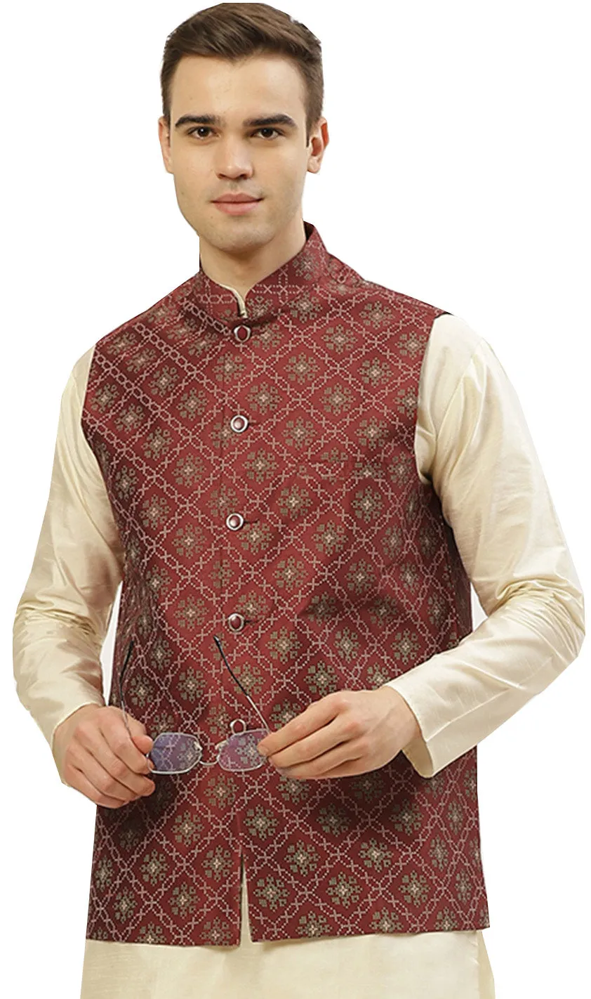 Elegant Bandhgala Men's Sleeveless Nehru Jacket - Traditional Indian Style Waistcoat (Maroon)